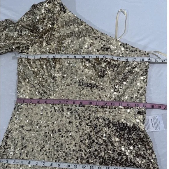 Mac Duggal Gold Asymmetrical Sequin Dress - Picture 2 of 3